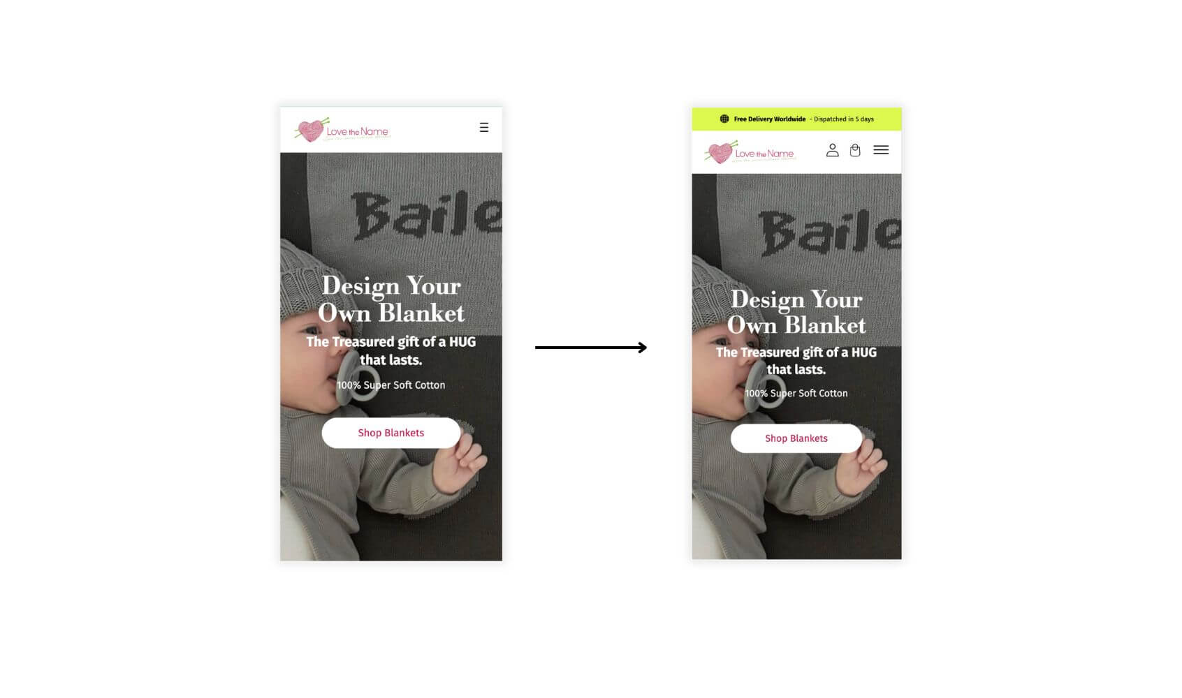 Side by side image showing mobile UX optimizations on online store website